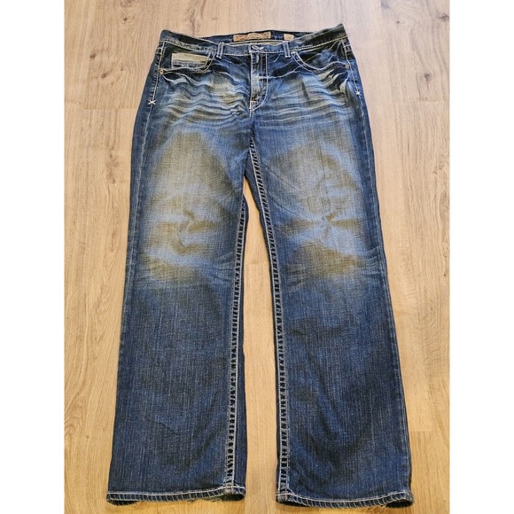 BKE Other - BKE Tyler Jeans Mens 38R Bootleg Dark Wash Denim Thick Stitch Western